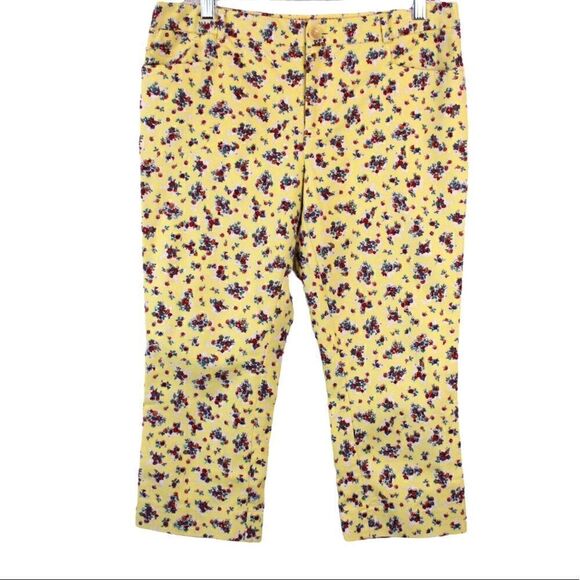 ANTHROPOLOGIE CARTONNIER Floral Cropped Pants in Yellow Size 10 - Picture 2 of 9